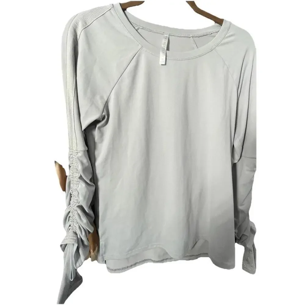 Fabletics Top Size Med Adjustable Long Sleeve Gray Cinch Sleeve Thumbholes - Picture 1 of 4